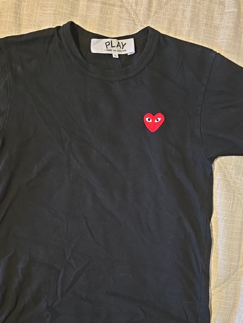 Comme des Garçons Play Kids Black Tee with Red Heart Patch